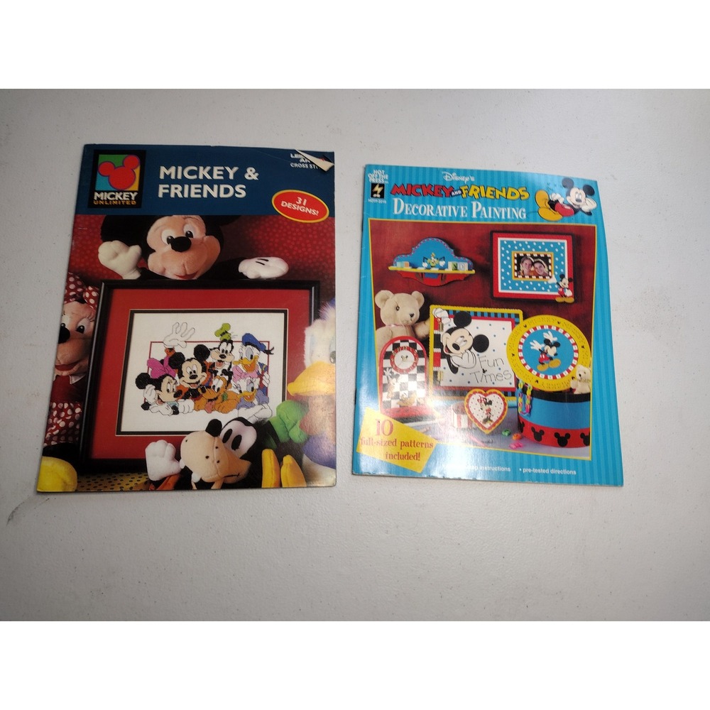 90s Disney Mickey & Friends Cross Stitch & Decorative Painting Craft Book Lot 2‎